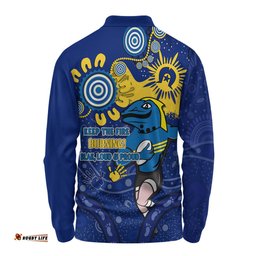 Parramatta Eels Long Sleeve Polo Shirt Aboriginal Indigenous Naidoc Week Dreamtime Dot Painting With Flag