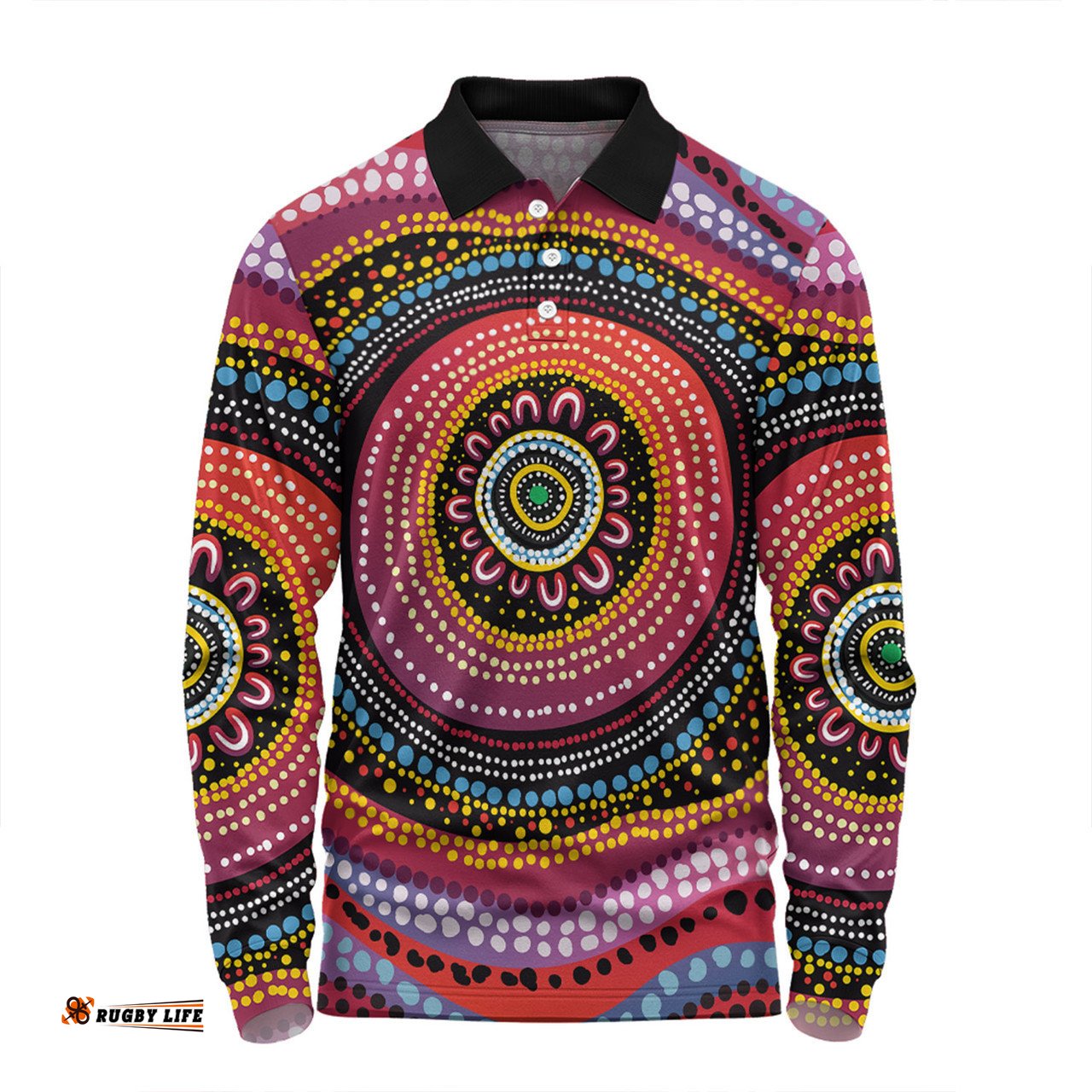 Australia Aboriginal Long Sleeve Polo Shirt - Aboriginal Showcasing Dot Art Design Long Sleeve Polo Shirt