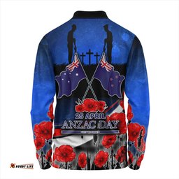 Australia Long Sleeve Polo Shirt - Anzac Day NZ Australia Poppies Flowers