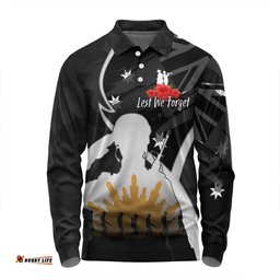 Australia Anzac Day Custom Long Sleeve Polo Shirt - Lest We Forget With Black Camouflage Pattern Long Sleeve Polo Shirt