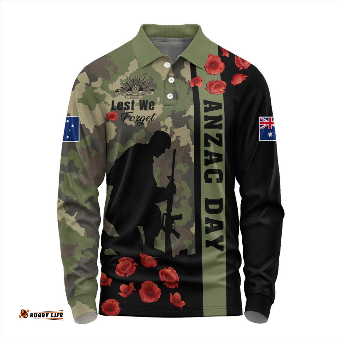 Australia Long Sleeve Polo Shirt Lest We Forget Military Camouflage Simple Style