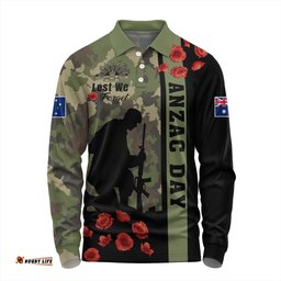 Australia Long Sleeve Polo Shirt Lest We Forget Military Camouflage Simple Style
