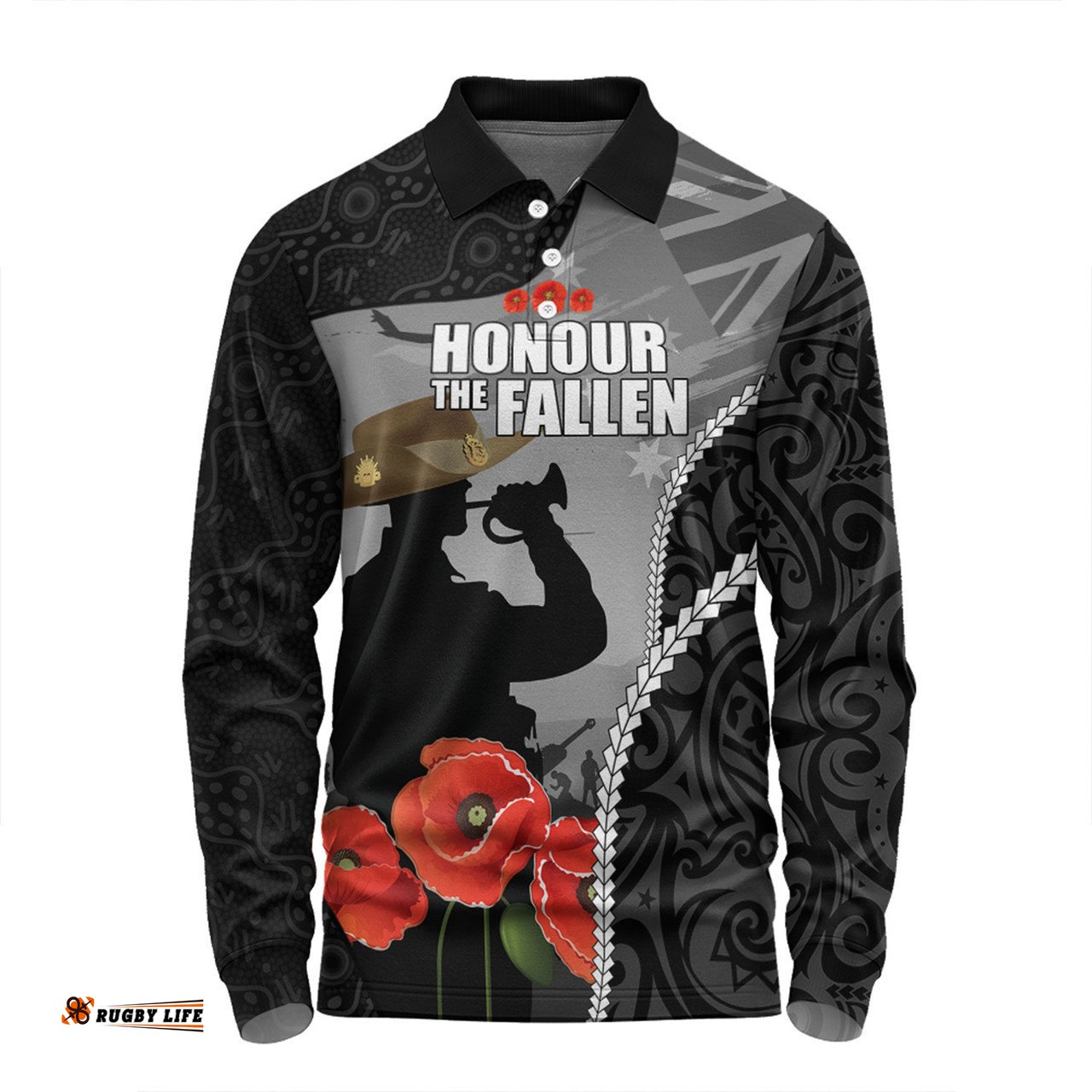 Australia Anzac Day Custom Long Sleeve Polo Shirt - Australia And New Zealand Warriors Honour The Fallen Lest We Forget Long Sleeve Polo Shirt