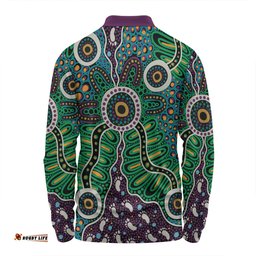 Australia Aboriginal Long Sleeve Polo Shirt - A Dot Painting In The Style Of Indigenous Australian Art Long Sleeve Polo Shirt