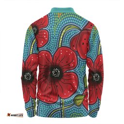 Australia Flowers Aboriginal Long Sleeve Polo Shirt - Aboriginal Dot Art Of Australian Poppy Flower Painting Long Sleeve Polo Shirt