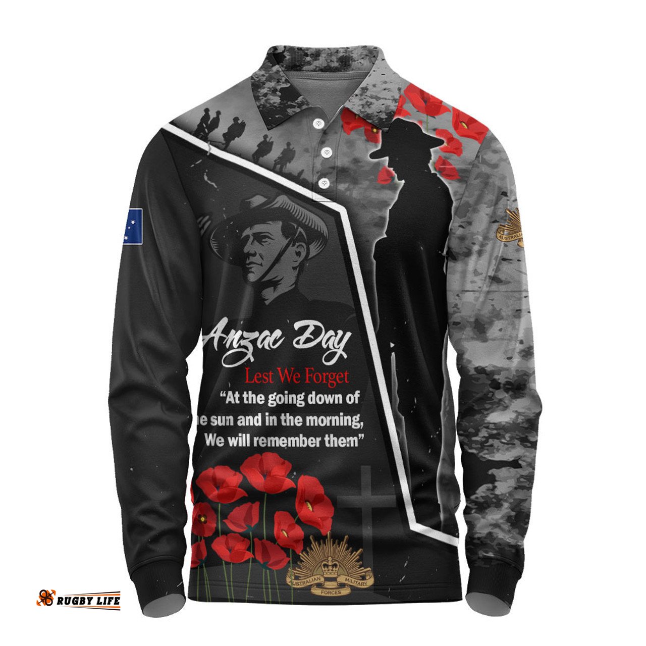 Australia Long Sleeve Polo Shirt - Remembering The Anzacs