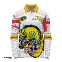 Parramatta Eels Long Sleeve Polo Shirt - Happy Australia Day We Are One And Free V2