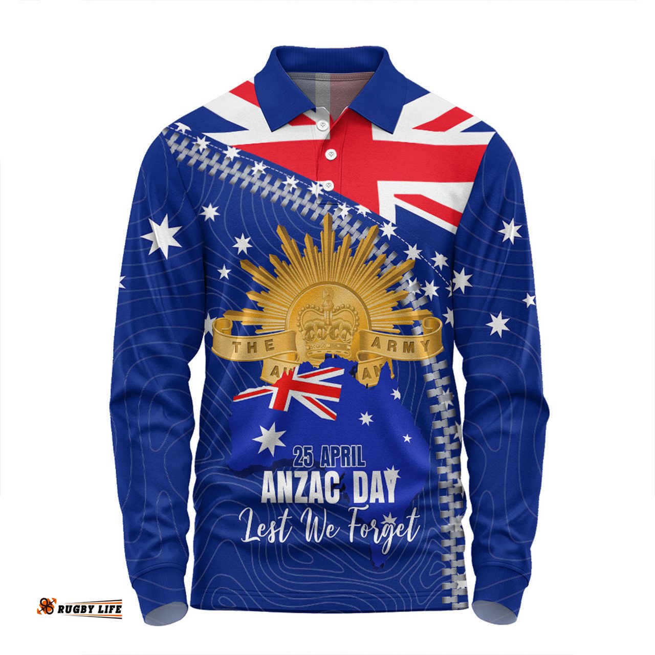Australia Long Sleeve Polo Shirt - Anzac Day Lest We Forget Australia Flag