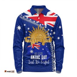 Australia Long Sleeve Polo Shirt - Anzac Day Lest We Forget Australia Flag