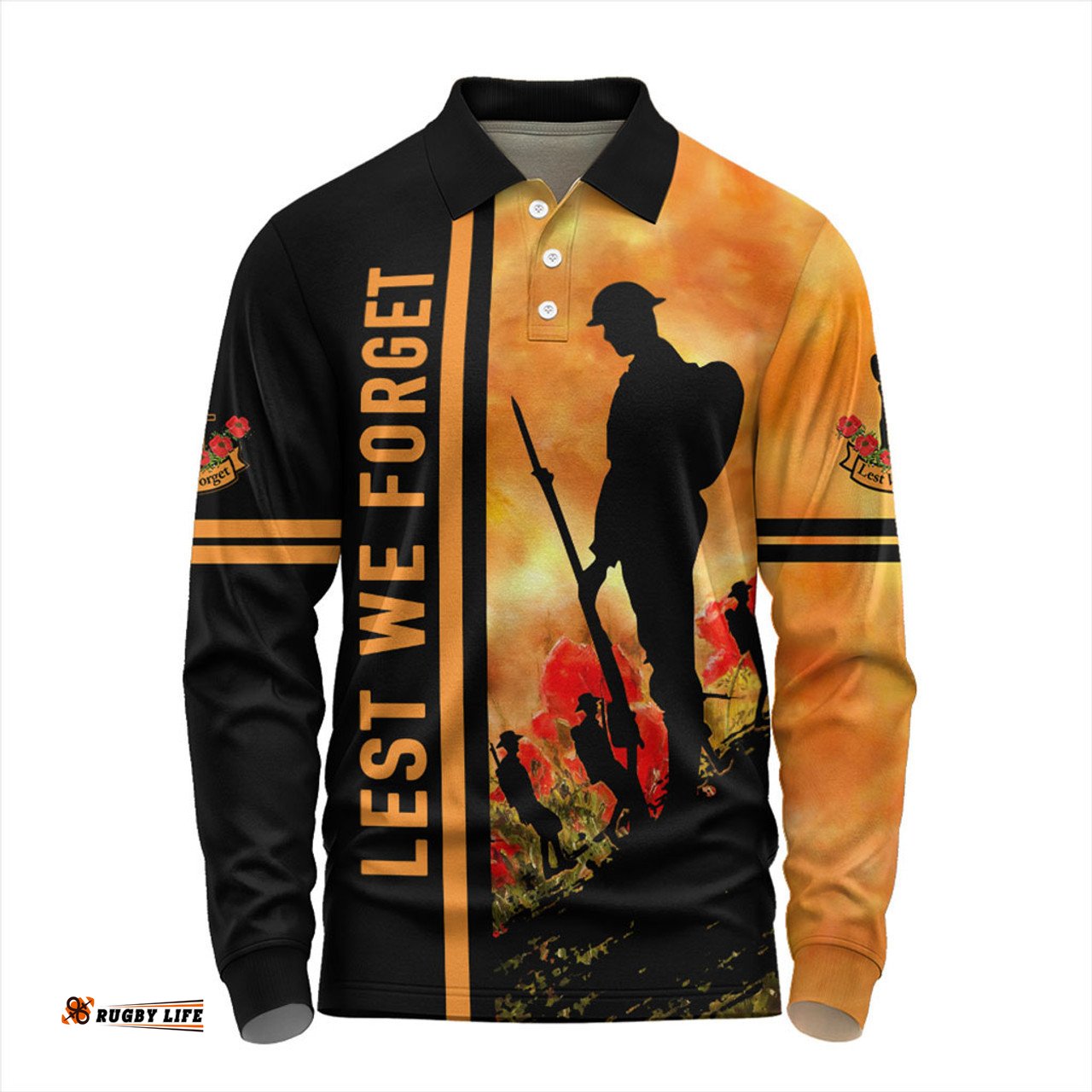 Australia Long Sleeve Polo Shirt Lest We Forget Quater Style