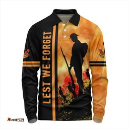 Australia Long Sleeve Polo Shirt Lest We Forget Quater Style