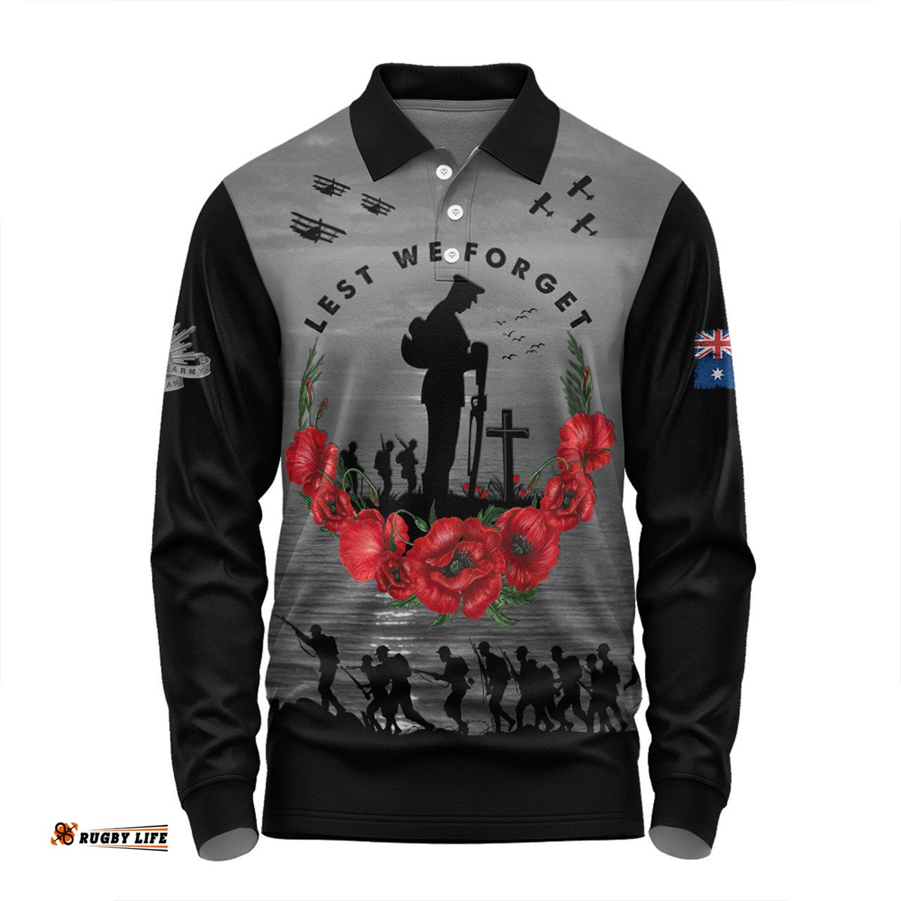 Australia Long Sleeve Polo Shirt Anzac Day Remembering Our Fallen Heroes
