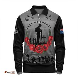 Australia Long Sleeve Polo Shirt Anzac Day Remembering Our Fallen Heroes
