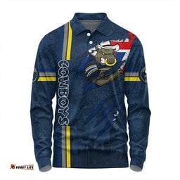 North Queensland Cowboys Long Sleeve Polo Shirt - Happy Australia Day Flag Scratch Style