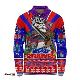 Newcastle Knights Christmas Custom Long Sleeve Polo Shirt - Newcastle Knights Santa Aussie Big Things Long Sleeve Polo Shirt