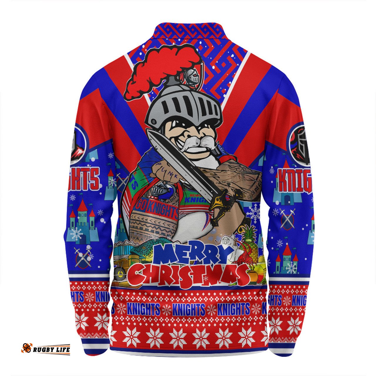 Newcastle Knights Christmas Custom Long Sleeve Polo Shirt - Newcastle Knights Santa Aussie Big Things Long Sleeve Polo Shirt