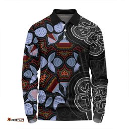 Australia Aboriginal Long Sleeve Polo Shirt - Eucalyptus Seamless Pattern In Aboriginal Dot Art Long Sleeve Polo Shirt