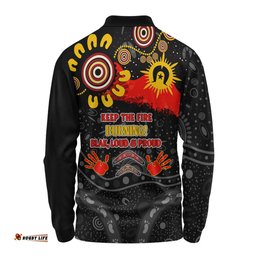 Australia Long Sleeve Polo Shirt Aboriginal Indigenous Naidoc Week Dreamtime Dot Painting With Flag