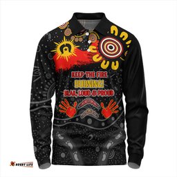 Australia Long Sleeve Polo Shirt Aboriginal Indigenous Naidoc Week Dreamtime Dot Painting With Flag