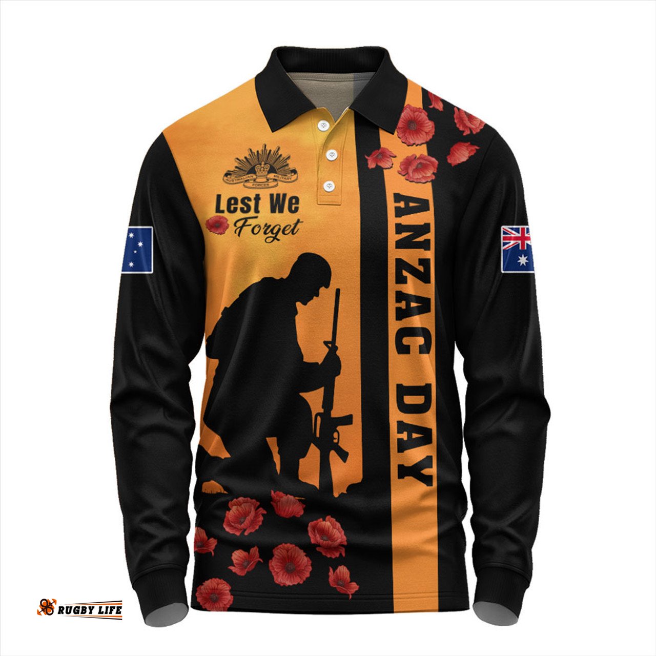 Australia Long Sleeve Polo Shirt Lest We Forget Sunset Simple Style