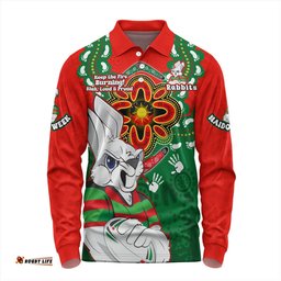 South Sydney Rabbitohs Long Sleeve Polo Shirt Aboriginal Inspired Naidoc Symbol Pattern