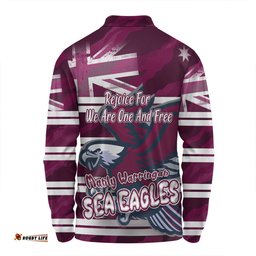 Manly Warringah Sea Eagles Long Sleeve Polo Shirt - Happy Australia Day We Are One And Free