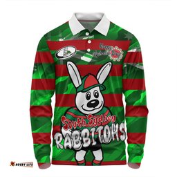 South Sydney Rabbitohs Long Sleeve Polo Shirt - Happy Australia Day We Are One And Free V2