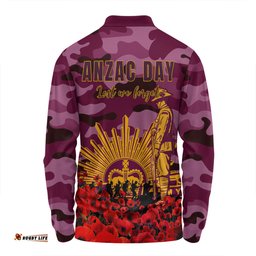 Brisbane Broncos Long Sleeve Polo Shirt - Brisbane Broncos Anzac Day Lest We Forget