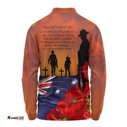 Australia Long Sleeve Polo Shirt Lest We Forger Soldiers Flag With Poppy Flower