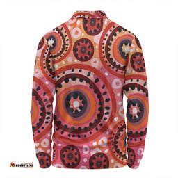 Australia Dot Painting Inspired Aboriginal Long Sleeve Polo Shirt - Circle In The Aboriginal Dot Art Style Long Sleeve Polo Shirt
