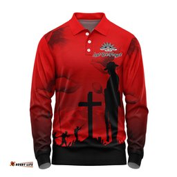 Australia Long Sleeve Polo Shirt Anzac Day Lest We Forget Red Poppy
