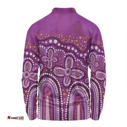 Australia Aboriginal Long Sleeve Polo Shirt - Dot painting illustration in Aboriginal style Pink Long Sleeve Polo Shirt