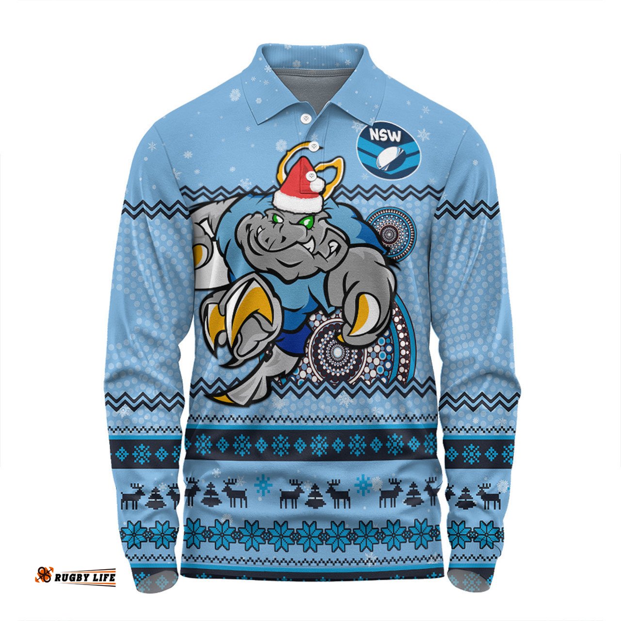 New South Wales Cockroaches Christmas Custom Long Sleeve Polo Shirt - Ugly Xmas And Aboriginal Patterns For Die Hard Fan Long Sleeve Polo Shirt