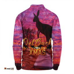 Australia Christmas Kangaroo Camping Long Sleeve Polo Shirt - Aussie Outback Merry Christmas Long Sleeve Polo Shirt