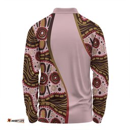 Australia Aboriginal Custom Long Sleeve Polo Shirt - Aboriginal Inspired With Pink Background Long Sleeve Polo Shirt