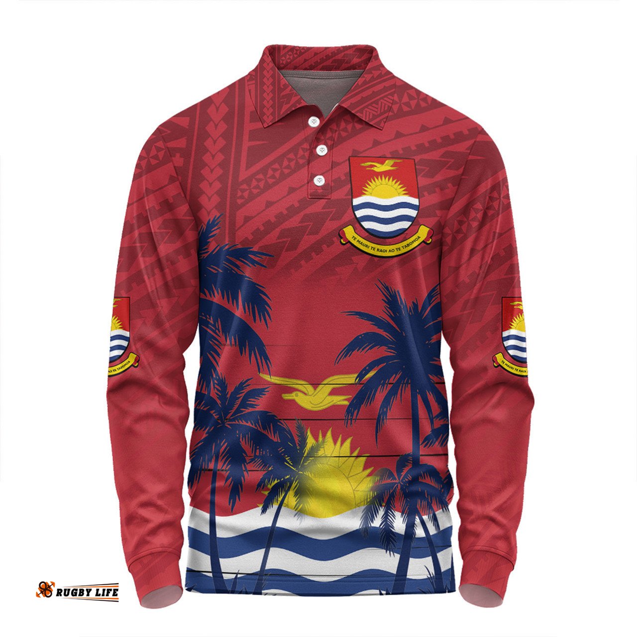 Australia  South Sea Islanders Long Sleeve Polo Shirt - Gilbert Islands In Polynesian Pattern With Coconut Trees Long Sleeve Polo Shirt