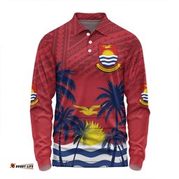 Australia  South Sea Islanders Long Sleeve Polo Shirt - Gilbert Islands In Polynesian Pattern With Coconut Trees Long Sleeve Polo Shirt