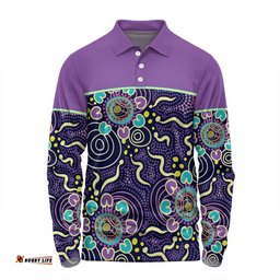 Australia Aboriginal Custom Long Sleeve Polo Shirt - Purple Painting With Aboriginal Inspired Dot Long Sleeve Polo Shirt