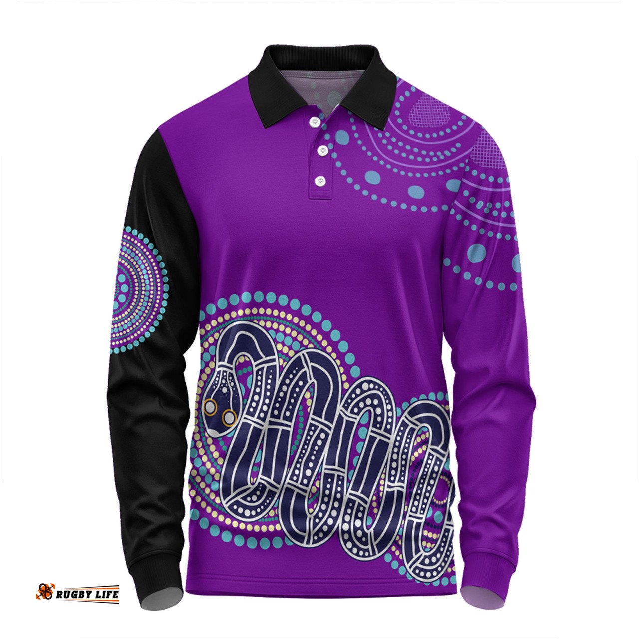 Australia Aboriginal Custom Long Sleeve Polo Shirt - Purple Rainbow Serpent Dreaming Inspired Long Sleeve Polo Shirt