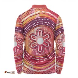 Australia Dot Painting Inspired Aboriginal Long Sleeve Polo Shirt - Aboriginal Style Dot Long Sleeve Polo Shirt