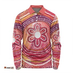 Australia Dot Painting Inspired Aboriginal Long Sleeve Polo Shirt - Aboriginal Style Dot Long Sleeve Polo Shirt
