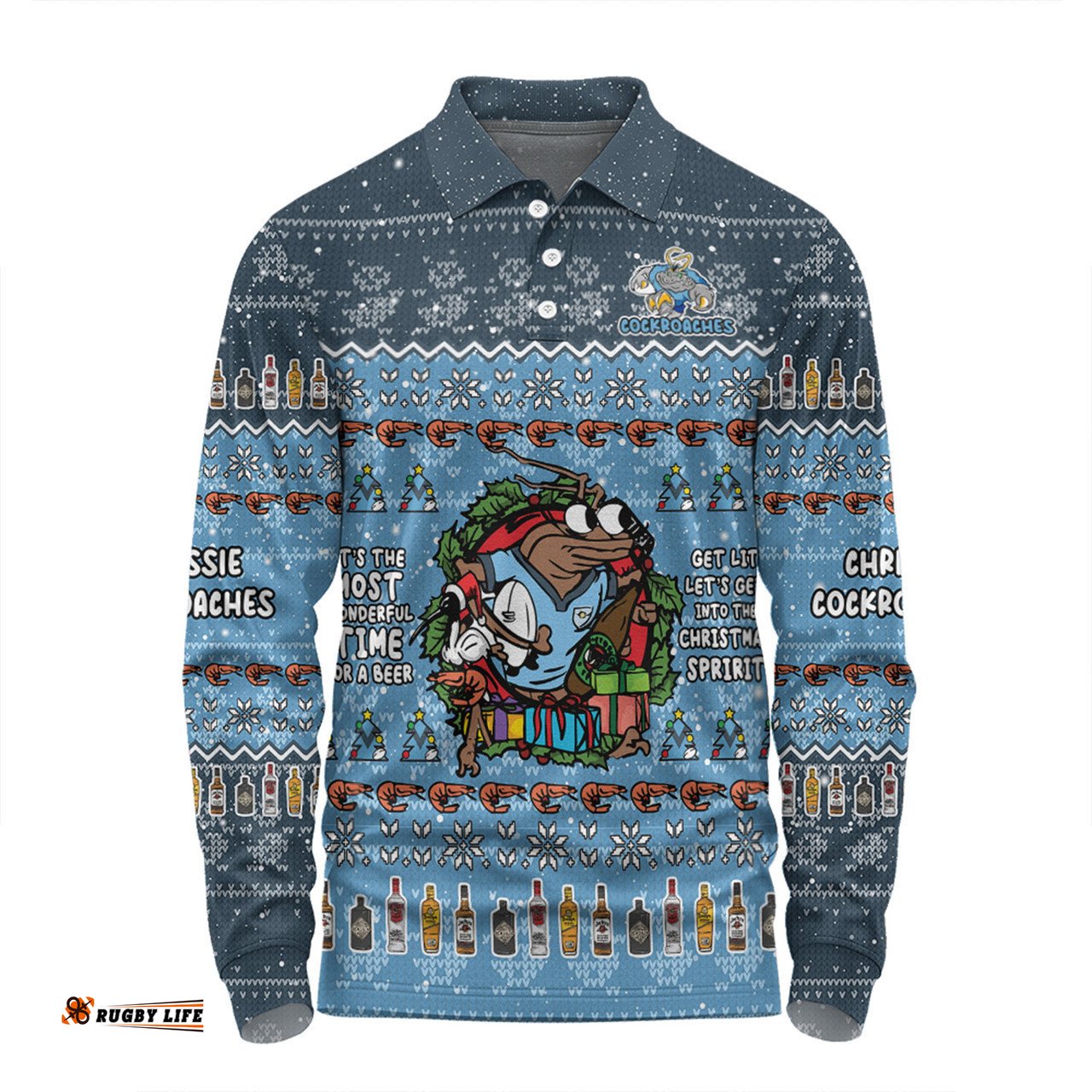 New South Wales Cockroaches Christmas Custom Long Sleeve Polo Shirt - Chrissie Spirit Long Sleeve Polo Shirt