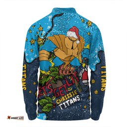Gold Coast Titans Christmas Custom Long Sleeve Polo Shirt - Let's Get Lit Chrisse Pressie Long Sleeve Polo Shirt