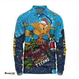 Gold Coast Titans Christmas Custom Long Sleeve Polo Shirt - Let's Get Lit Chrisse Pressie Long Sleeve Polo Shirt