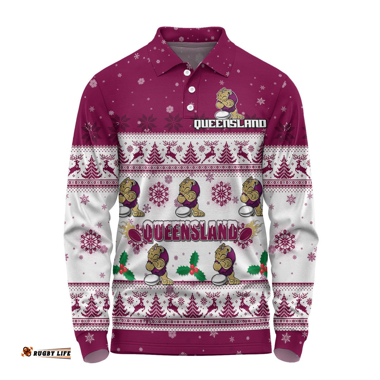Queensland Cane Toads Christmas Custom Long Sleeve Polo Shirt - Special Ugly Christmas Long Sleeve Polo Shirt