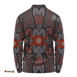 Australia Dot Painting Inspired Aboriginal Long Sleeve Polo Shirt - Aboriginal Dot Indigenous Art Inspired Long Sleeve Polo Shirt