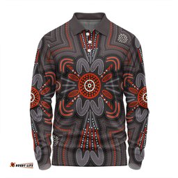 Australia Dot Painting Inspired Aboriginal Long Sleeve Polo Shirt - Aboriginal Dot Indigenous Art Inspired Long Sleeve Polo Shirt