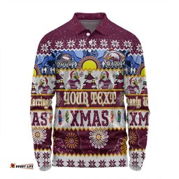 Manly Warringah Sea Eagles Christmas Aboriginal Custom Long Sleeve Polo Shirt - Indigenous Knitted Ugly Xmas Style Long Sleeve Polo Shirt