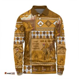 Australia Camping Christmas Long Sleeve Polo Shirt - Xmas Camping With Kangaroo Vintage Long Sleeve Polo Shirt