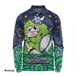 Canberra Raiders Custom Long Sleeve Polo Shirt - Custom With Aboriginal Inspired Style Of Dot Painting Patterns  Long Sleeve Polo Shirt